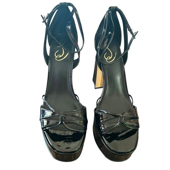 Sam Edelman Kamille Black Patent Platform Strappy Heels Ankle Strap NEW 11 - Picture 2 of 10